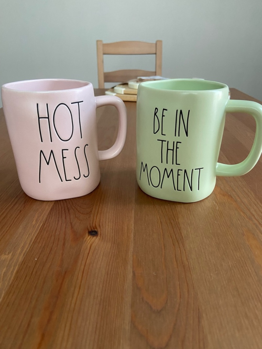 Rae Dunn Mug Set - 'Hot Mess' Be In The Moment' & “I woke up like this’